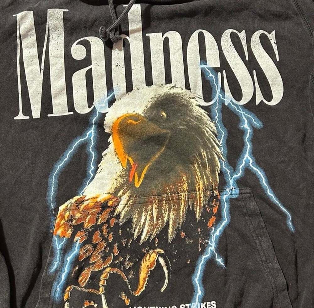 PacSun Madness Lightning Strikes Eagle Graphic Hoodie Size M Black